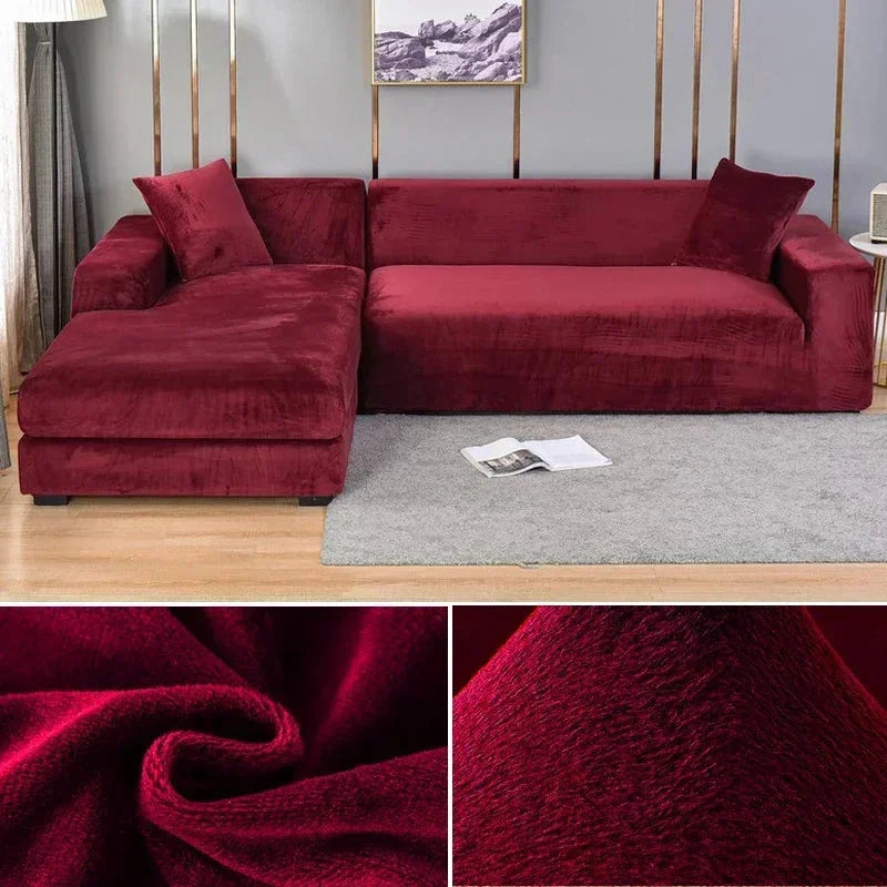 Red Wine Velvet Couch Cover