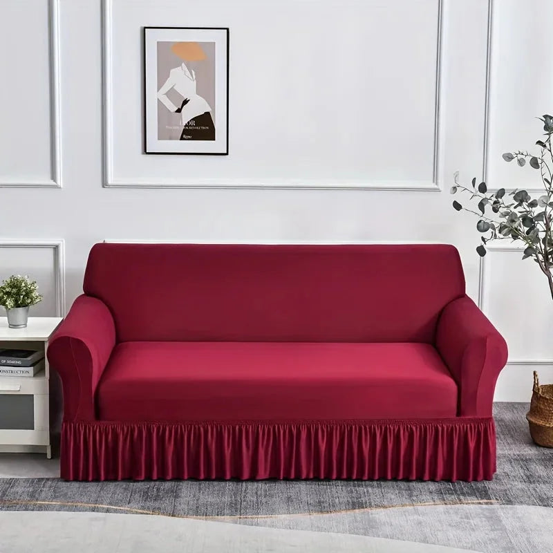 Solid Color Couch Cover With Skirt