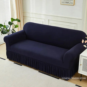 Solid Color Couch Cover With Skirt 1 seat (35-55’’ | 90-140cm) / Dark blue