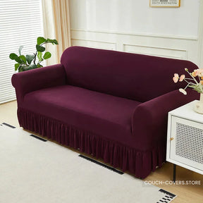 Solid Color Couch Cover With Skirt 1 seat (35-55’’ | 90-140cm) / Dark purple