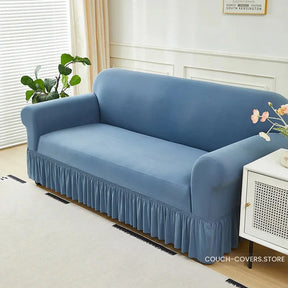 Solid Color Couch Cover With Skirt 1 seat (35-55’’ | 90-140cm) / Blue