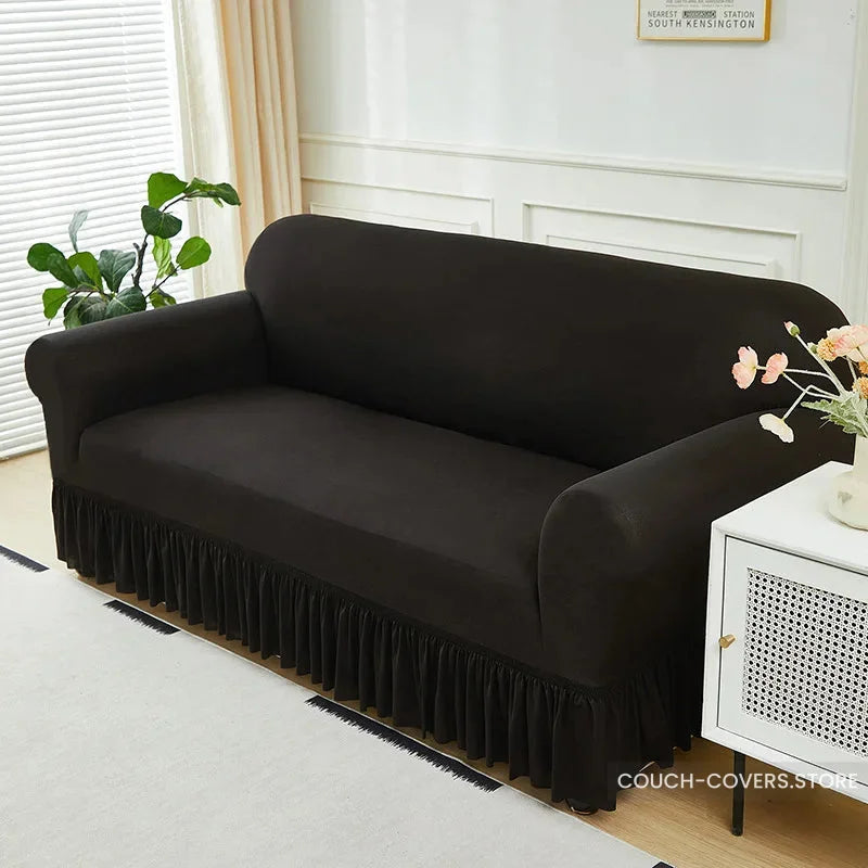 Solid Color Couch Cover With Skirt 1 seat (35-55’’ | 90-140cm) / Black